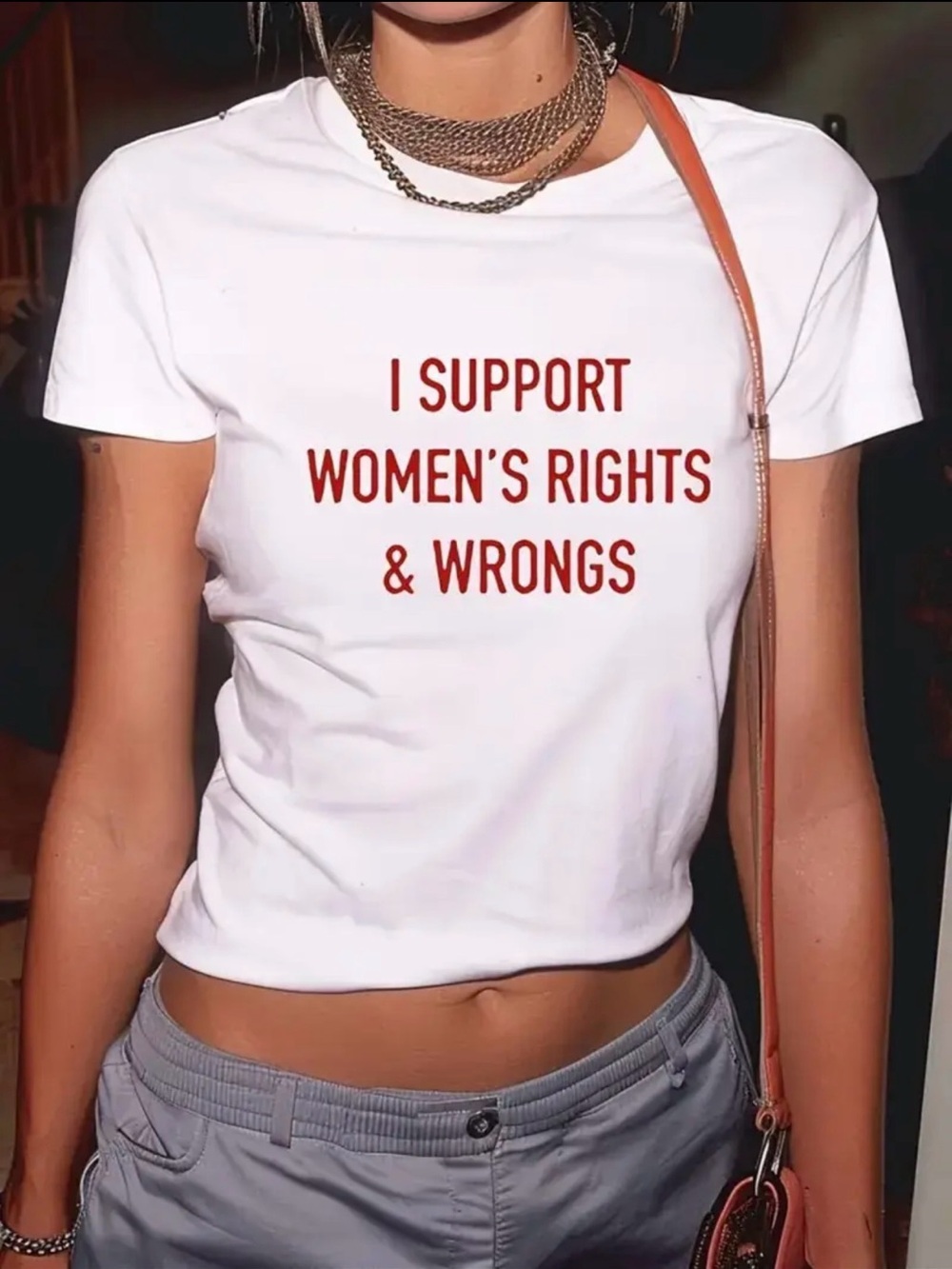 White Graphic Tee with Red Slogan - Women's Casual Top